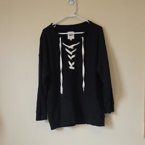 Aerie Oversized Black Lace-Up Hoodie